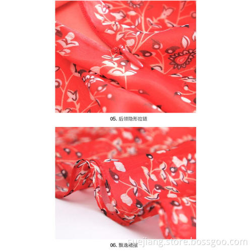 V-neck Slim Print Skirt Wild Chiffon Dress